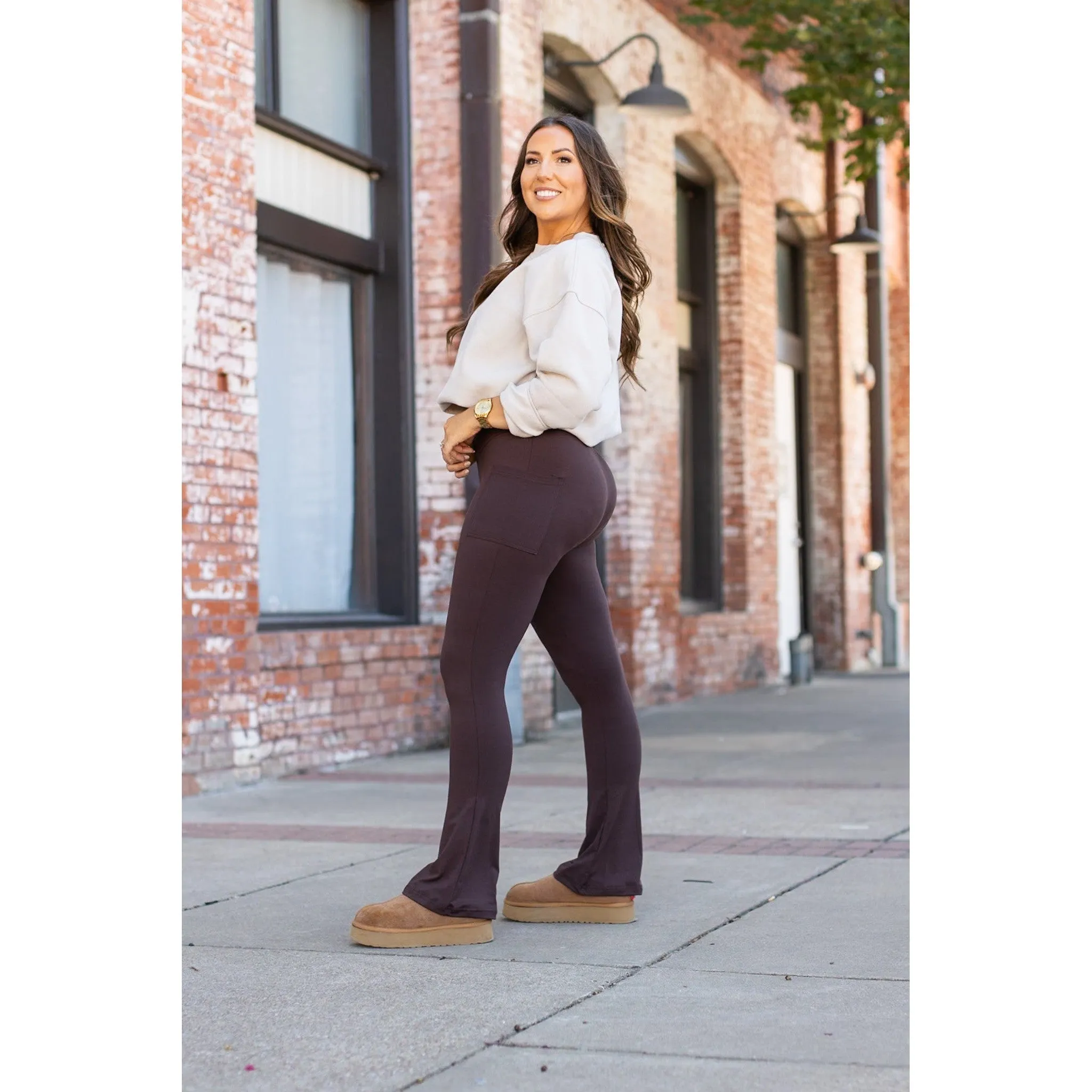 Ready to Ship | The Brandy - Brown Flare Leggings WITH POCKETS - Luxe Leggings by Julia Rose