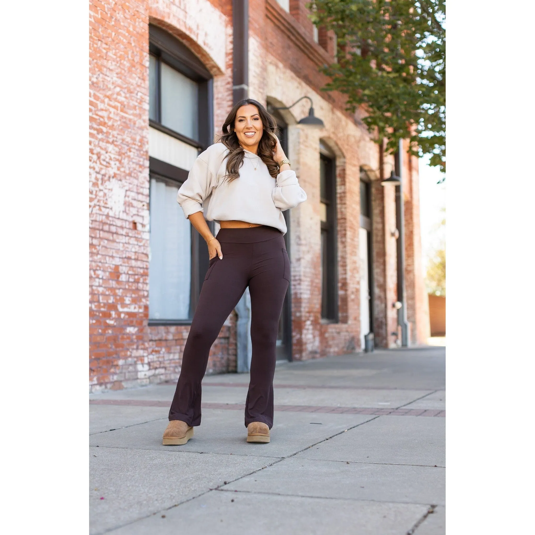 Ready to Ship | The Brandy - Brown Flare Leggings WITH POCKETS - Luxe Leggings by Julia Rose