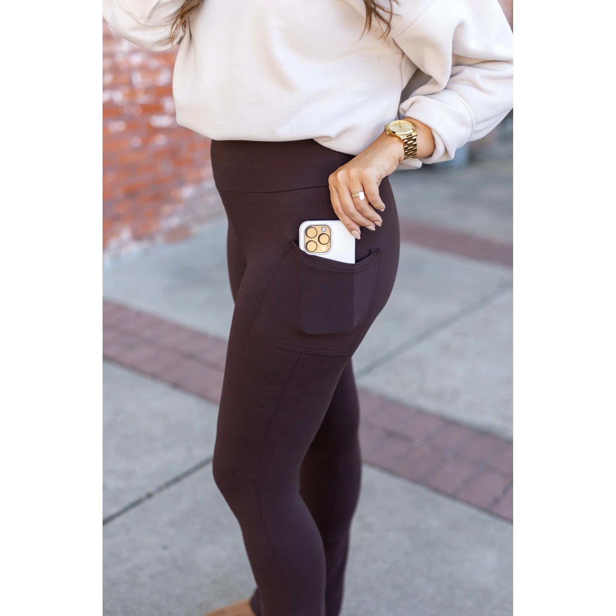 Ready to Ship | The Brandy - Brown Flare Leggings WITH POCKETS - Luxe Leggings by Julia Rose