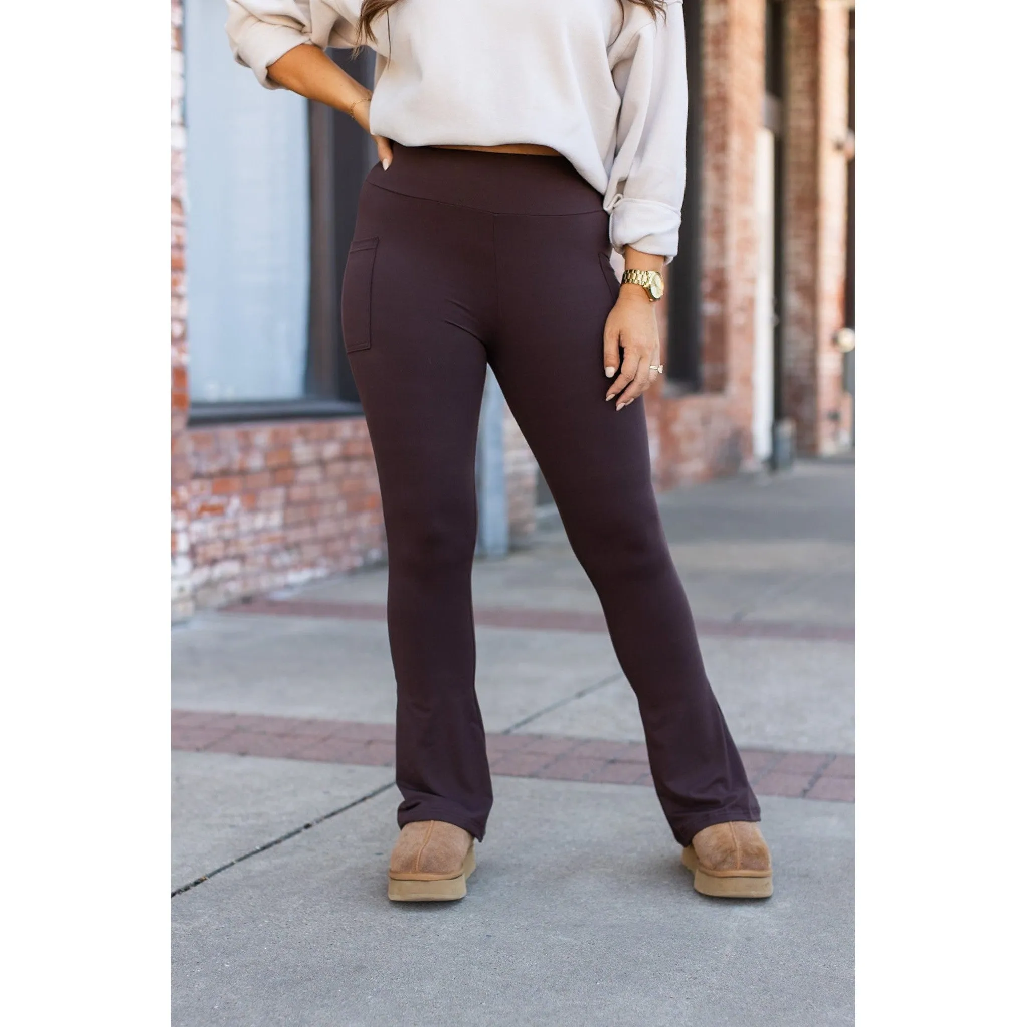 Ready to Ship | The Brandy - Brown Flare Leggings WITH POCKETS - Luxe Leggings by Julia Rose