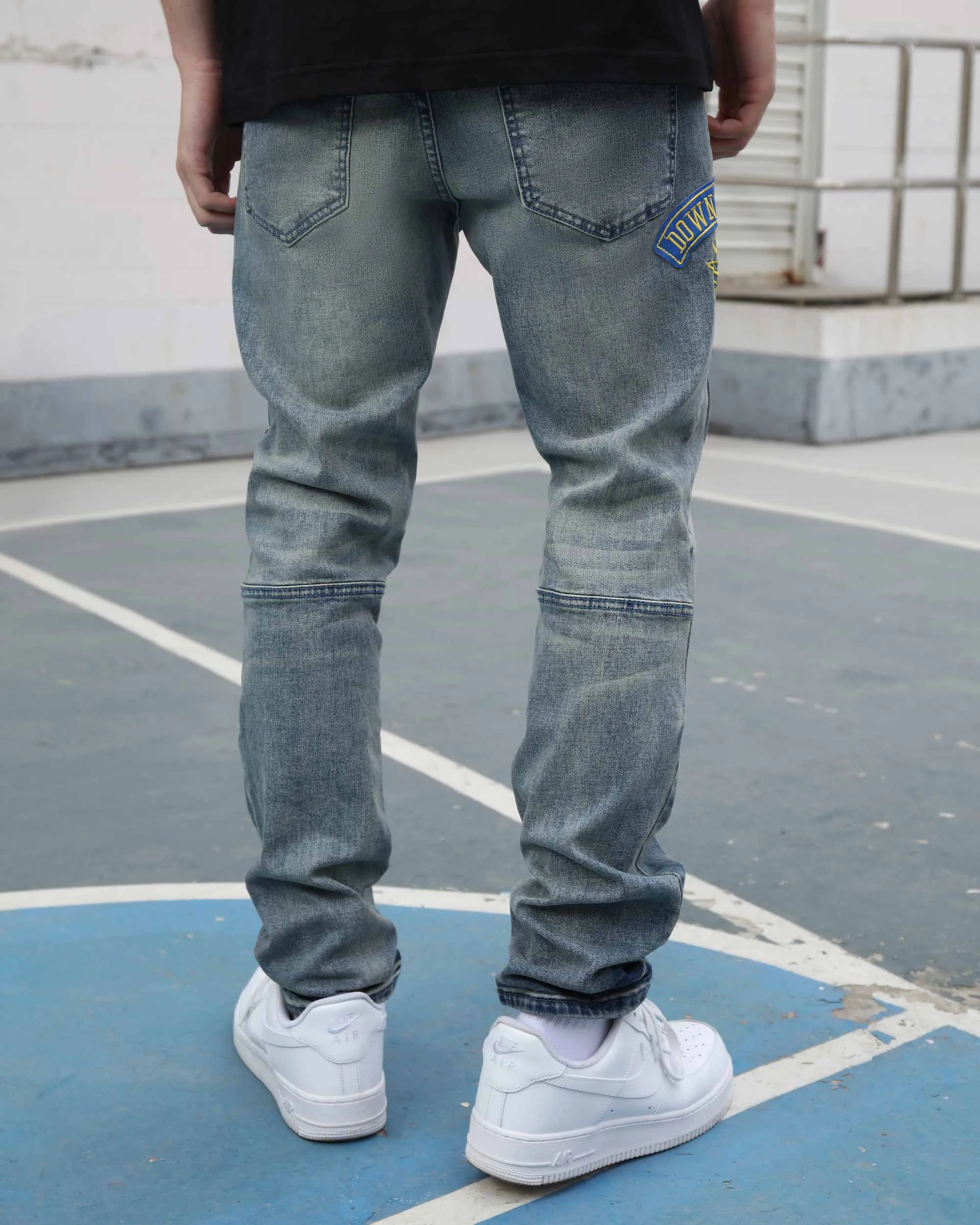 Ripped Blue Washed Edgy Jeans with Patchwork-Mexico Local Delivery