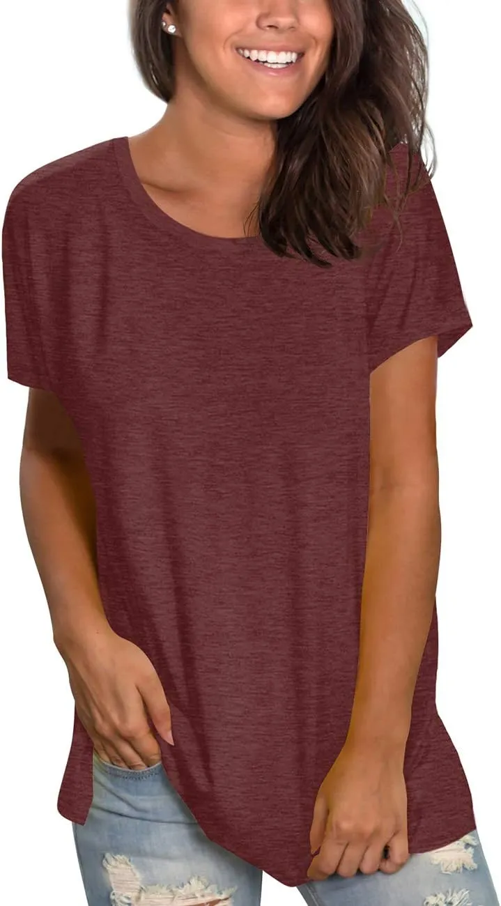 Saloogoe Womens Loose Fit Tshirts Short Sleeve Summer Tops Casual Workout Yoga Tunic T Shirts Tops