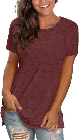 Saloogoe Womens Loose Fit Tshirts Short Sleeve Summer Tops Casual Workout Yoga Tunic T Shirts Tops