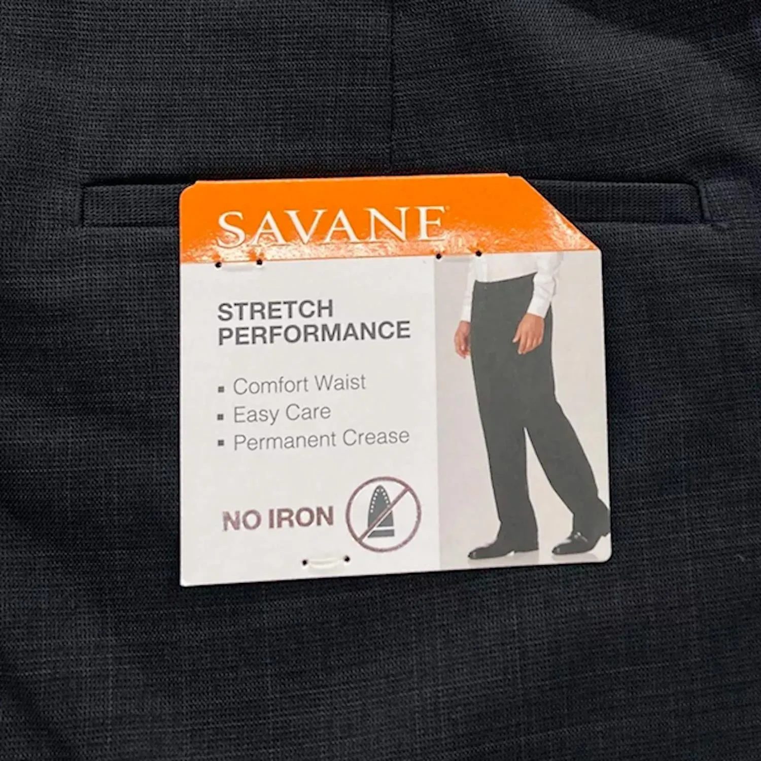 Savane Mens' Dress Pants Stretch Performance Permanent Crease Crosshatch Caviar 34x32