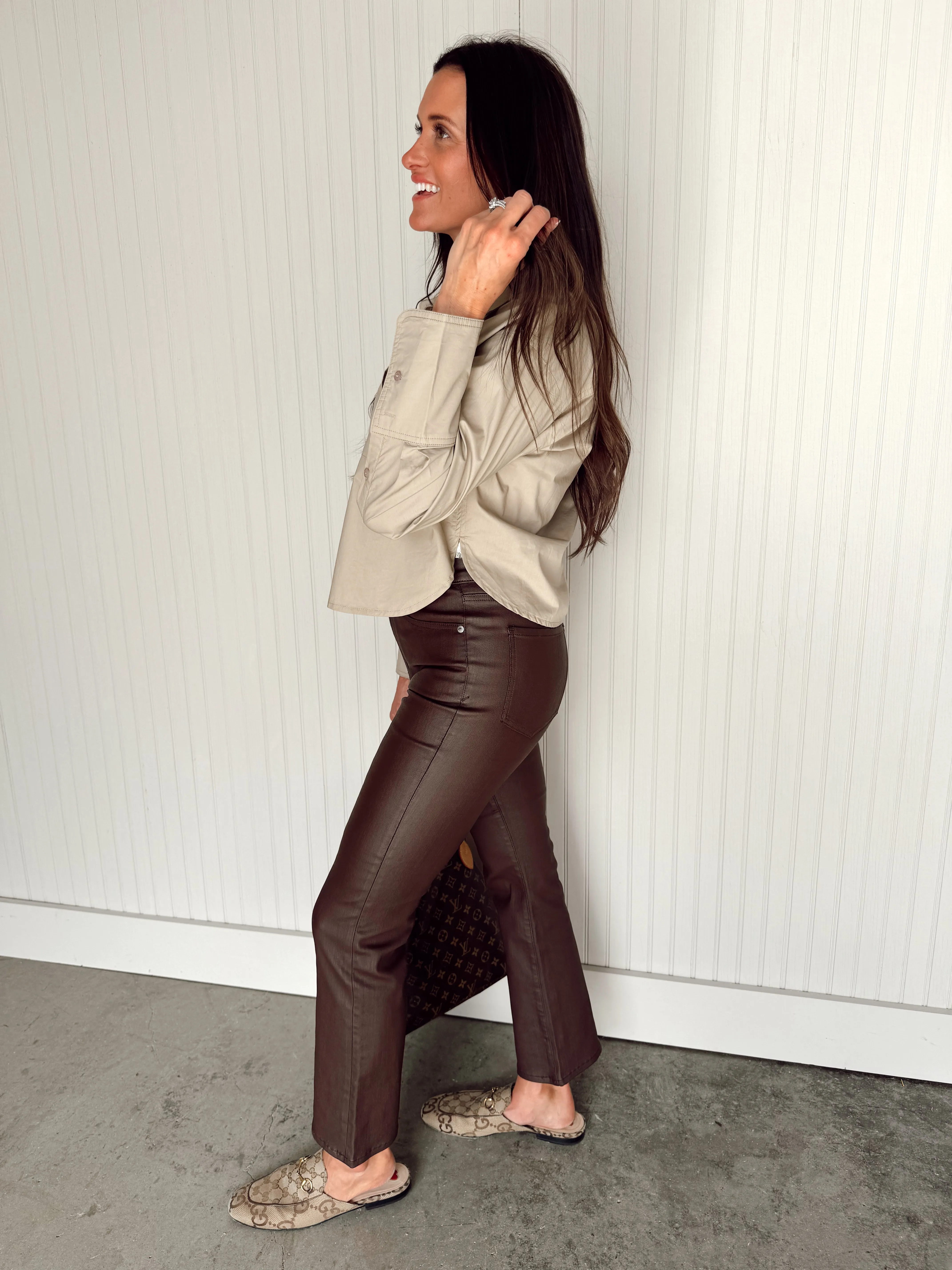 Shy Girl High Rise Crop Flare - Coated Malbec