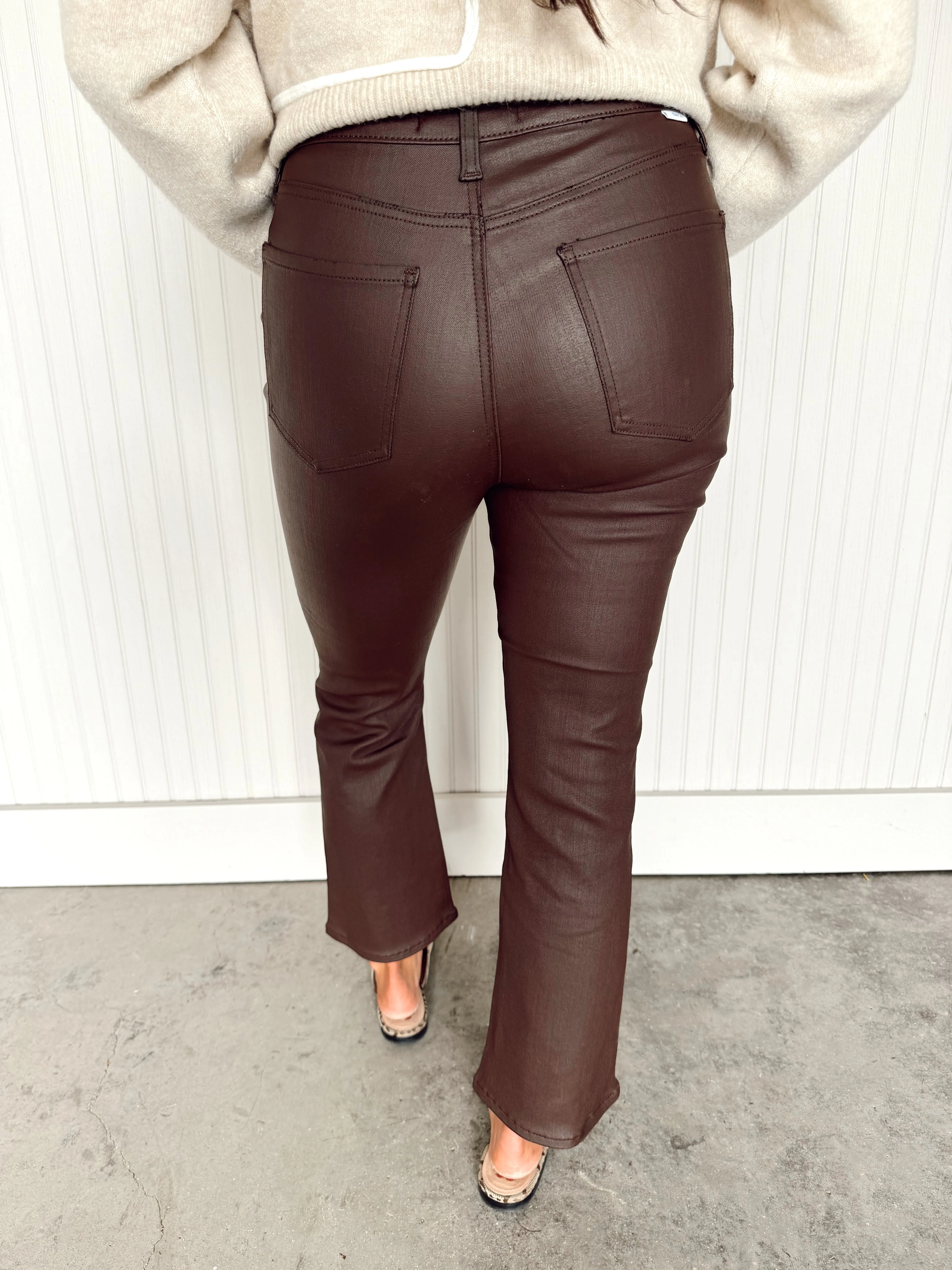 Shy Girl High Rise Crop Flare - Coated Malbec