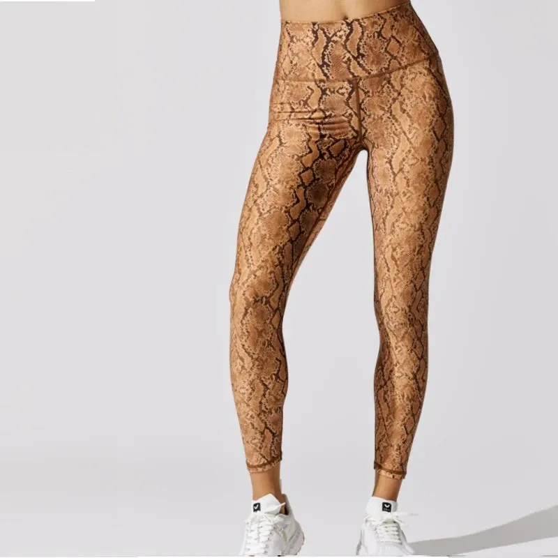 Snake Printing Leggings for Women, High Rise, Full Length Sports Running Pants, Stretchy Compression Gym Leggings US Size