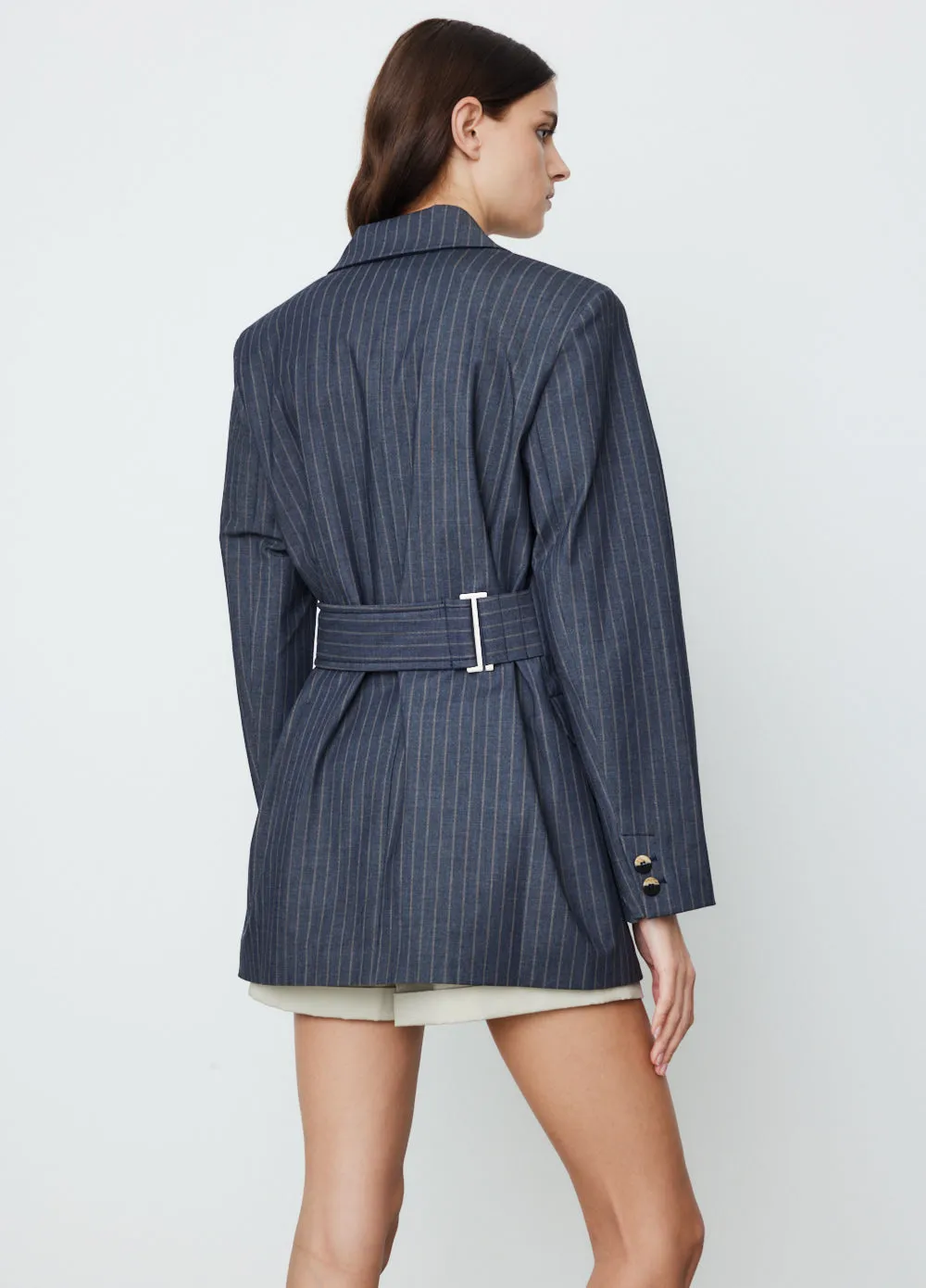 Stretch Stripe Belt Blazer