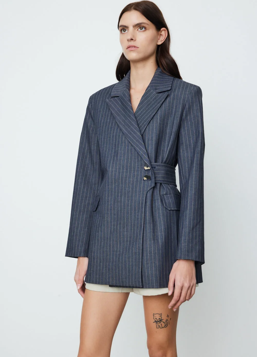Stretch Stripe Belt Blazer