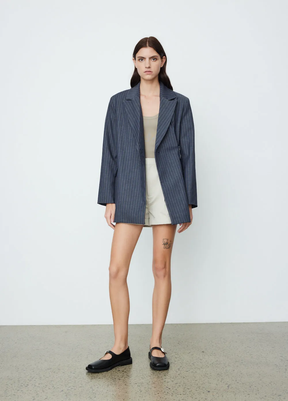 Stretch Stripe Belt Blazer