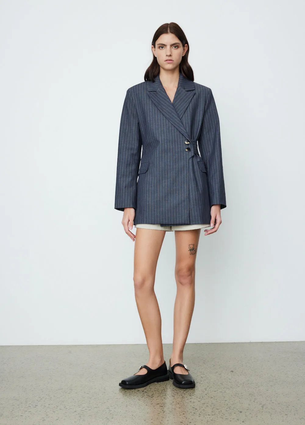 Stretch Stripe Belt Blazer