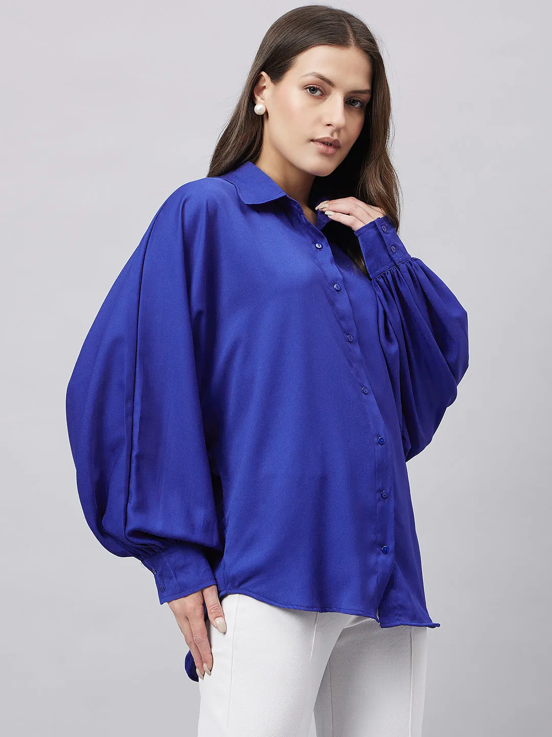 Style Quotient Women Solid Poly Crepe Oversized Casual Shirt