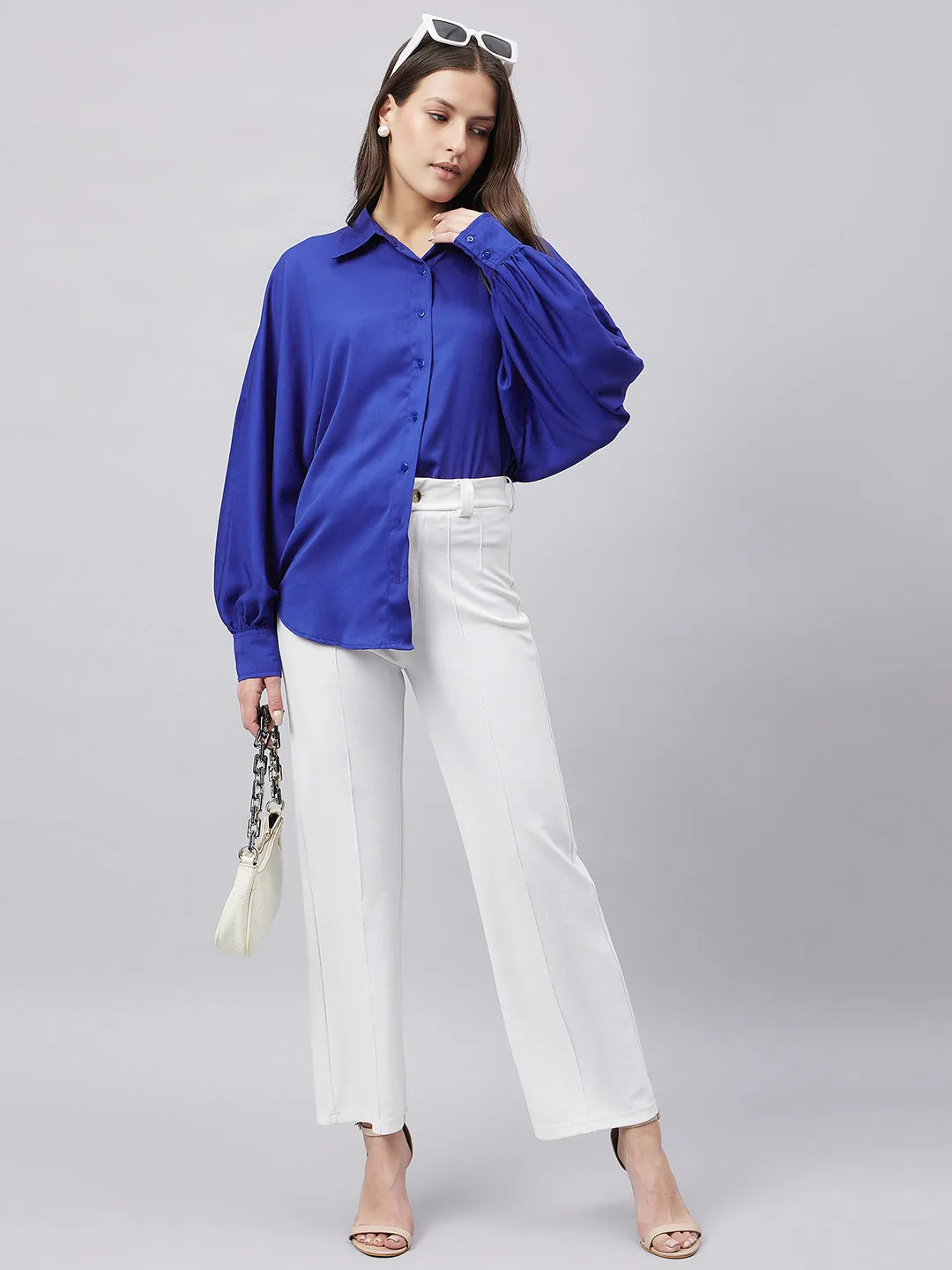 Style Quotient Women Solid Poly Crepe Oversized Casual Shirt