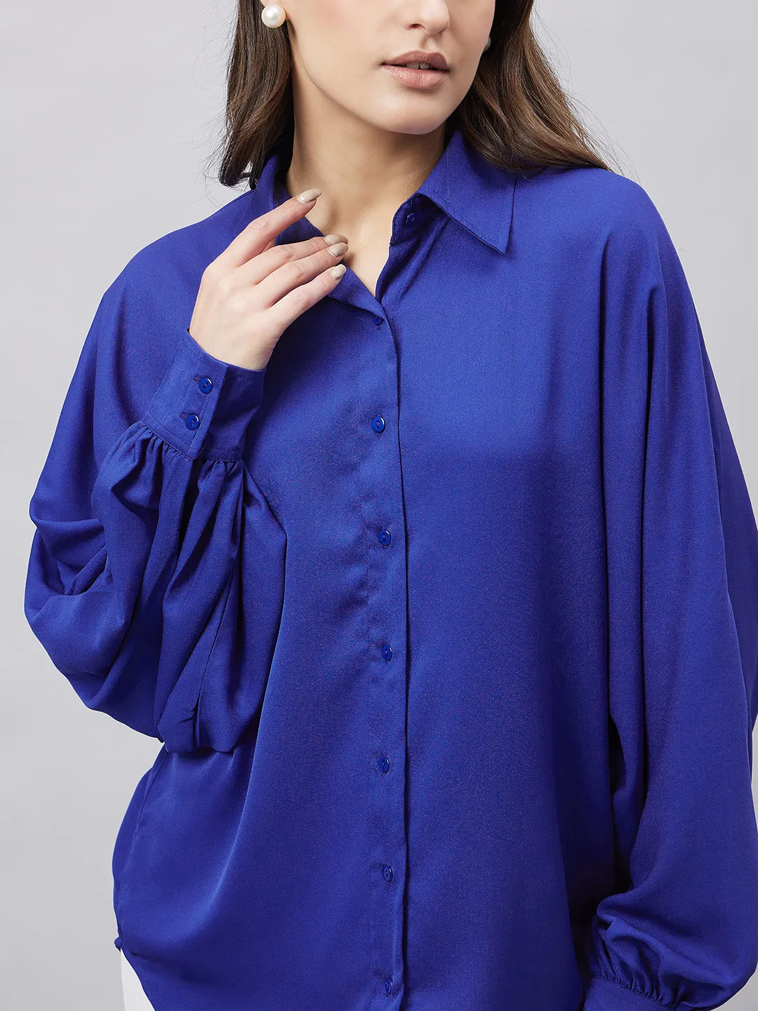 Style Quotient Women Solid Poly Crepe Oversized Casual Shirt