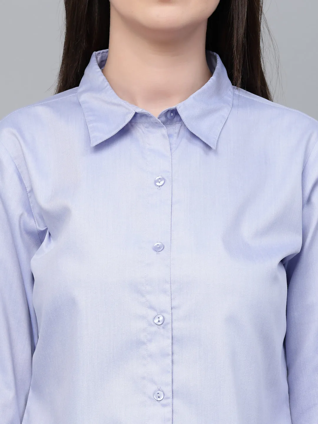 Style Quotients Women Solid Blue Chambray Formal Shirt