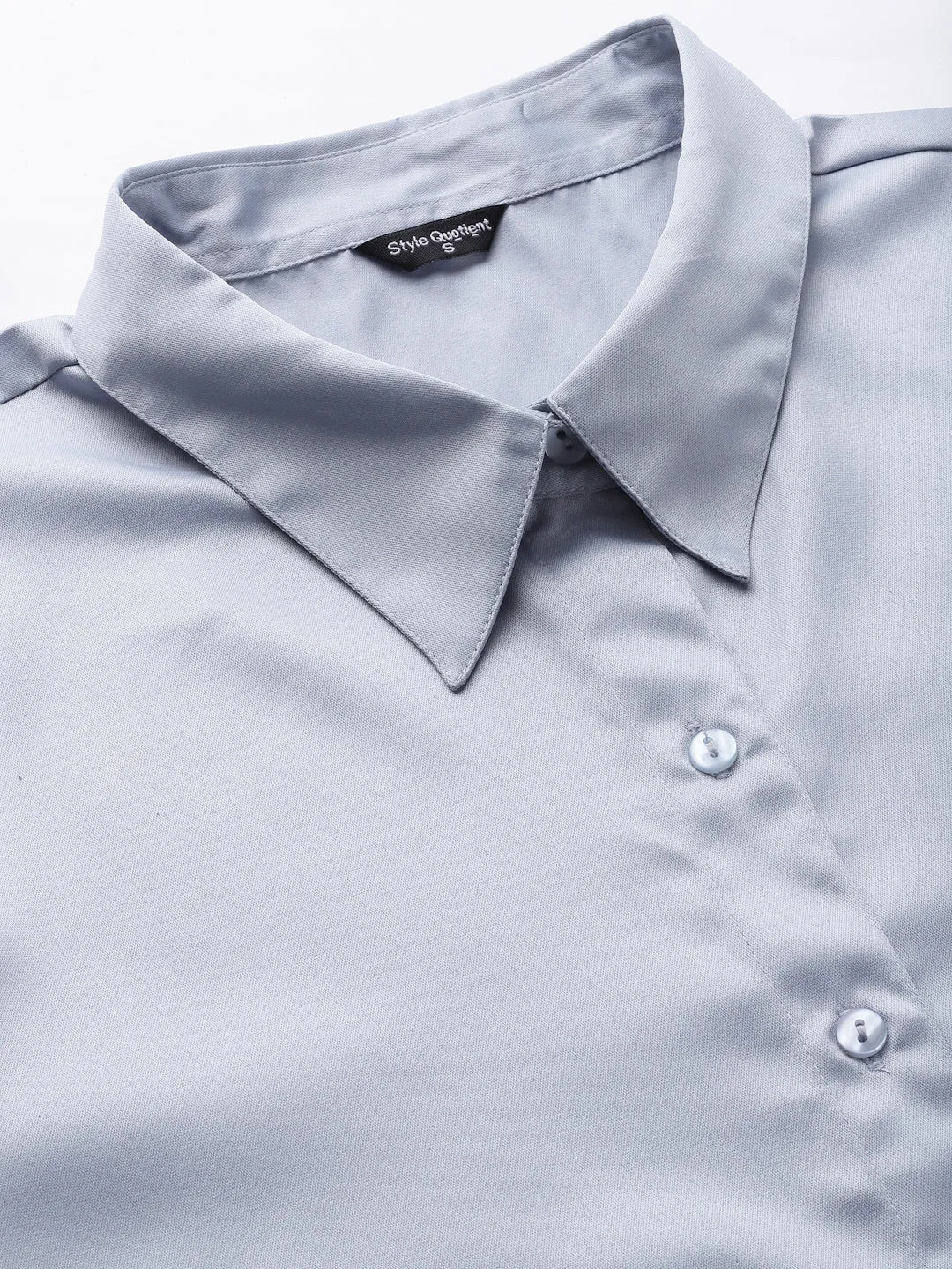 Style Quotients Women Solid Light Grey Satin Formal Shirt