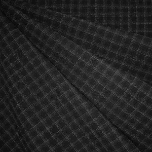 Subtle Mini Window Plaid Stretch Crepe Suiting Black