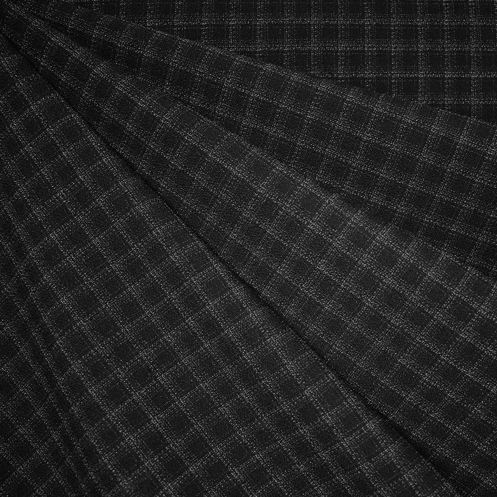 Subtle Mini Window Plaid Stretch Crepe Suiting Black