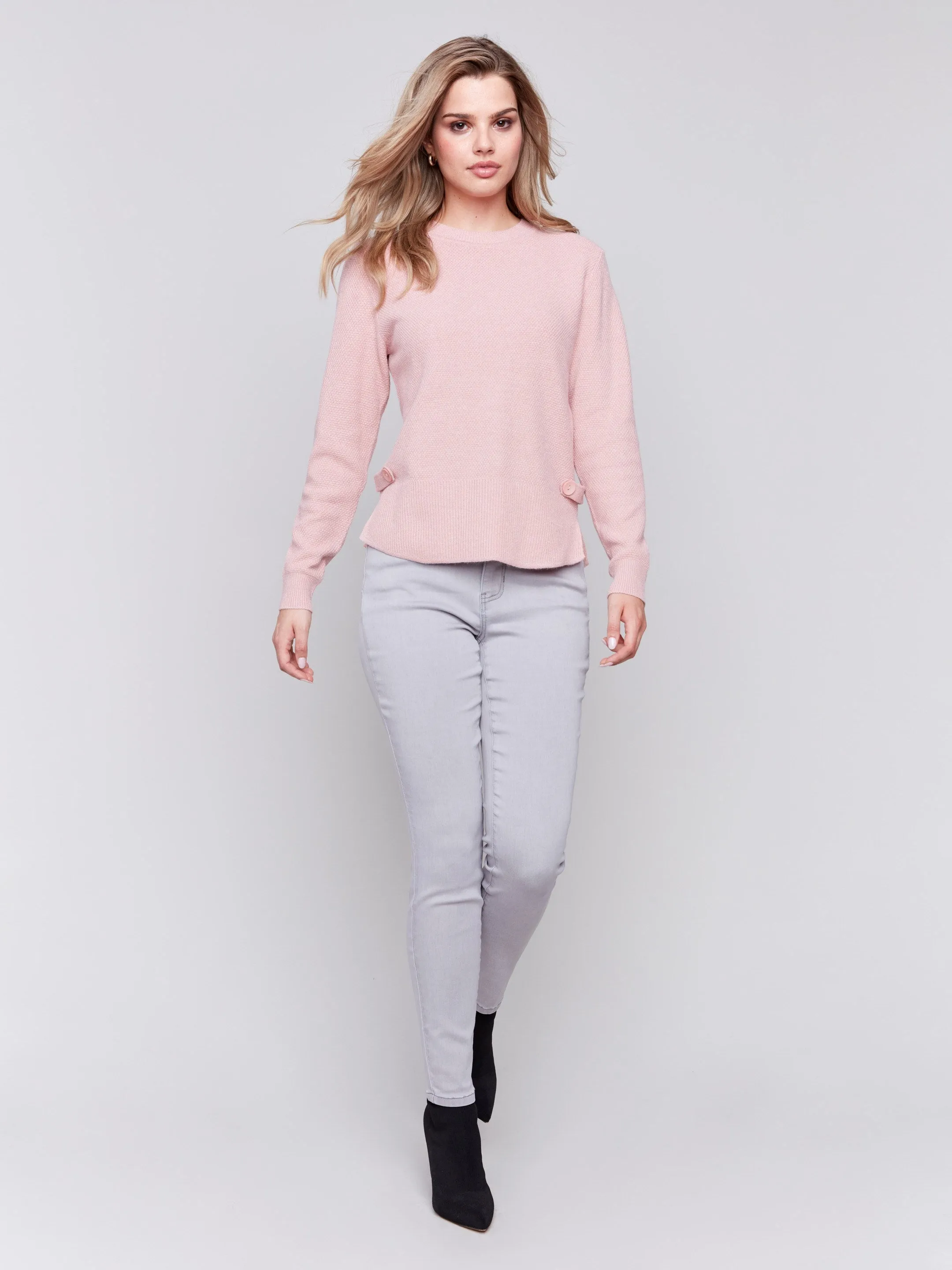 Sweater With Side Tab Detail - Woodrose - H-Woodrose