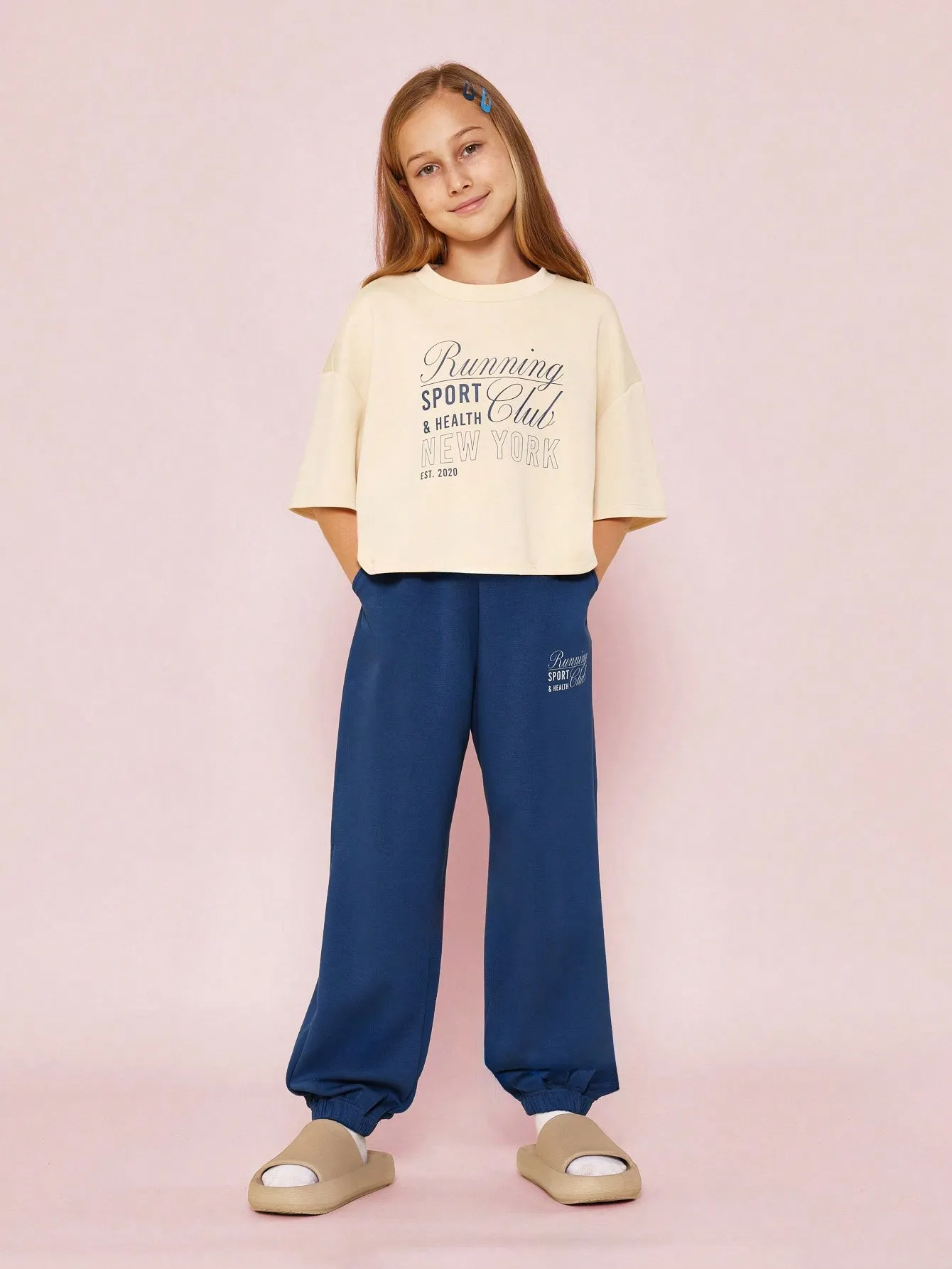 Tween Girls Running Club Graphic Print Tee And Jogger 2 Piece Set