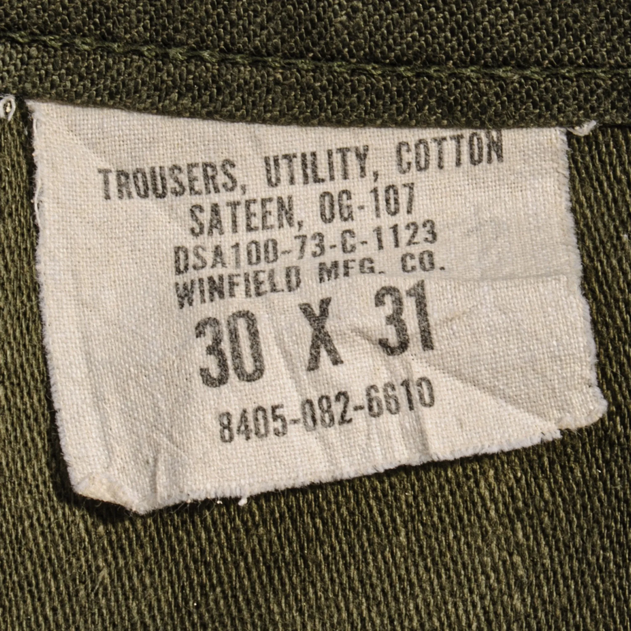 US ARMY UTILITY OG-107 SATEEN TROUSERS PANTS 1973 VIETNAM WAR SIZE W29 L29