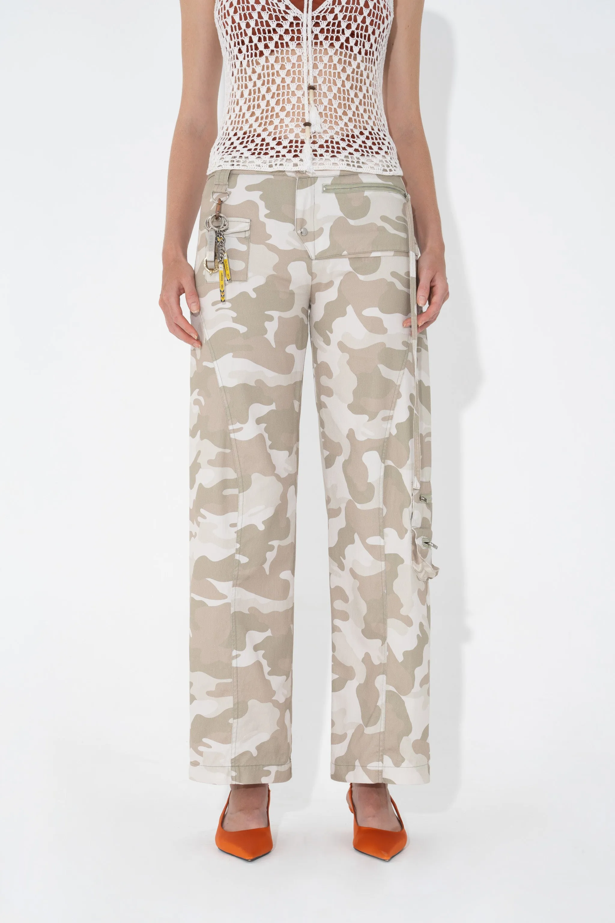 Utility Seam Detail Trousers in Bunny Camo