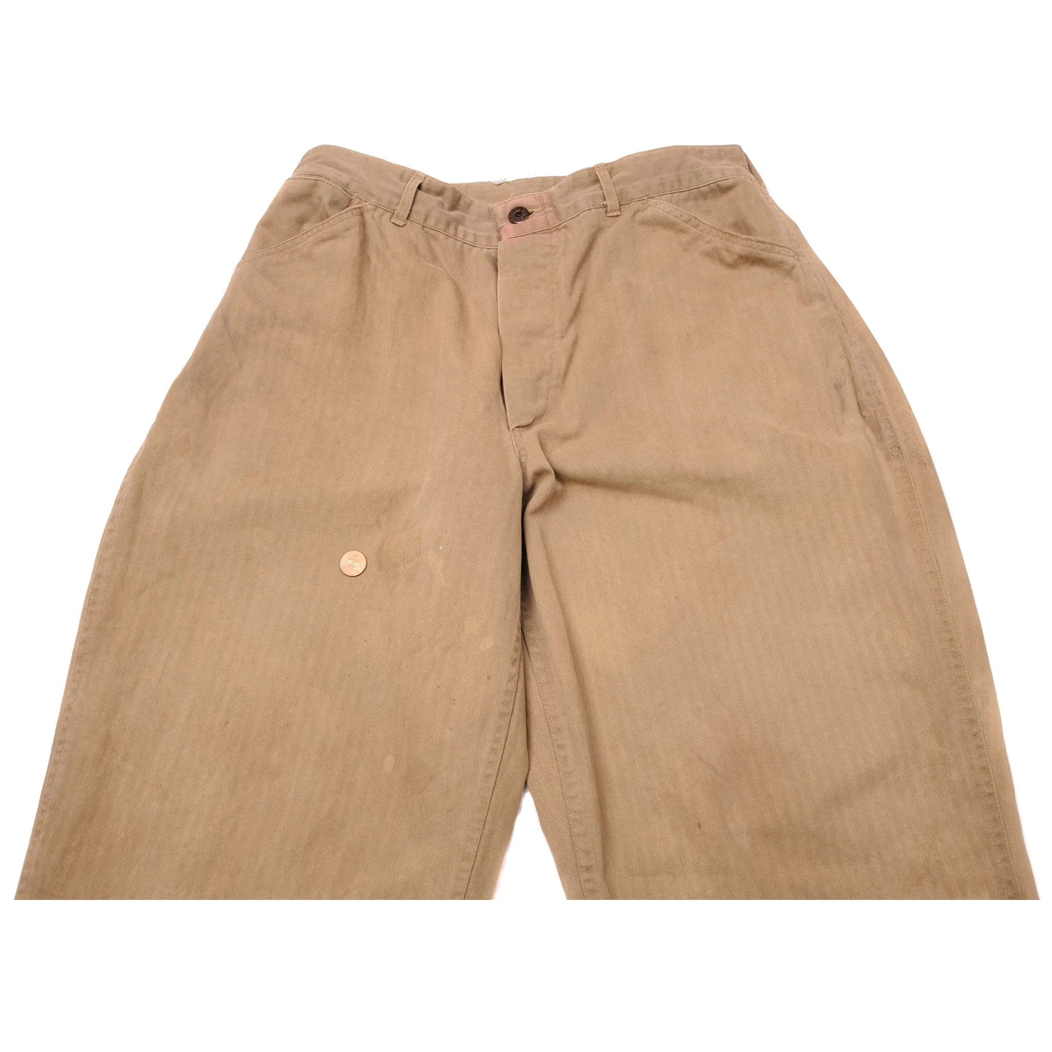 VINTAGE USMC M-1941 HBT UTILITY TROUSERS KHAKI PANTS 1ST PATTERN WW2 ERA SIZE 32X33