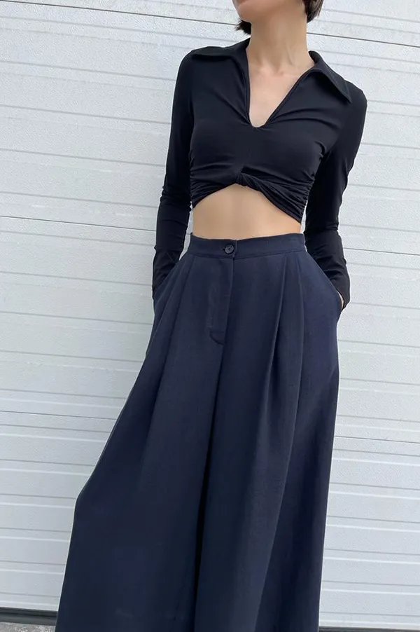 Wide Leg Linen Pants in Navy