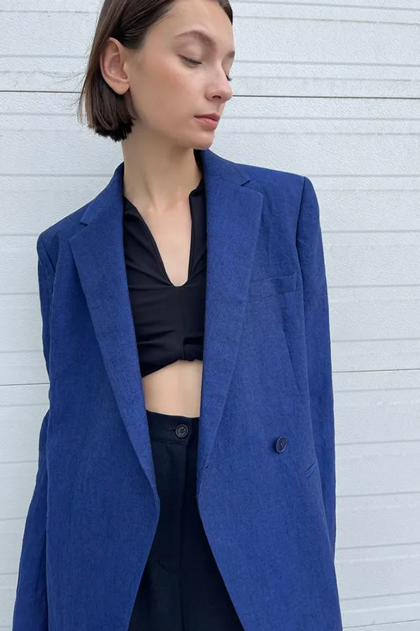 Wide Leg Linen Pants in Navy
