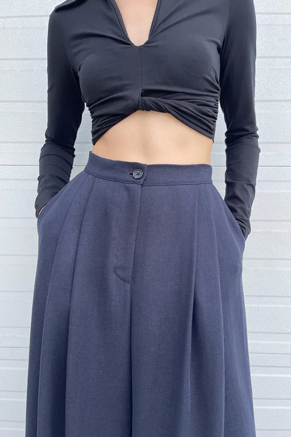 Wide Leg Linen Pants in Navy