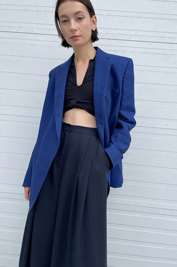 Wide Leg Linen Pants in Navy