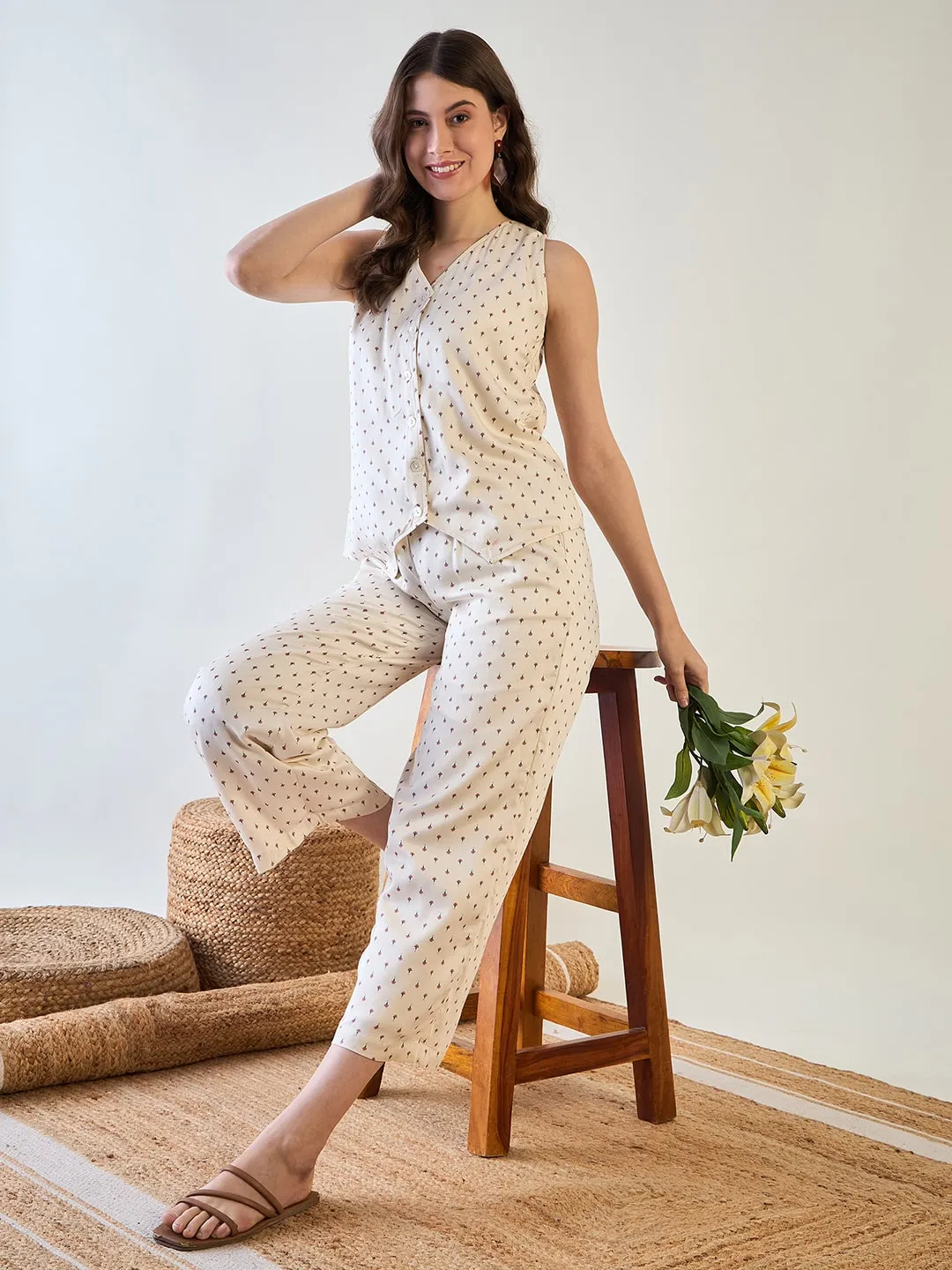 Women's Premium Cotton Satin Coord Set With Waistcoat Styling - The Kaftan Company