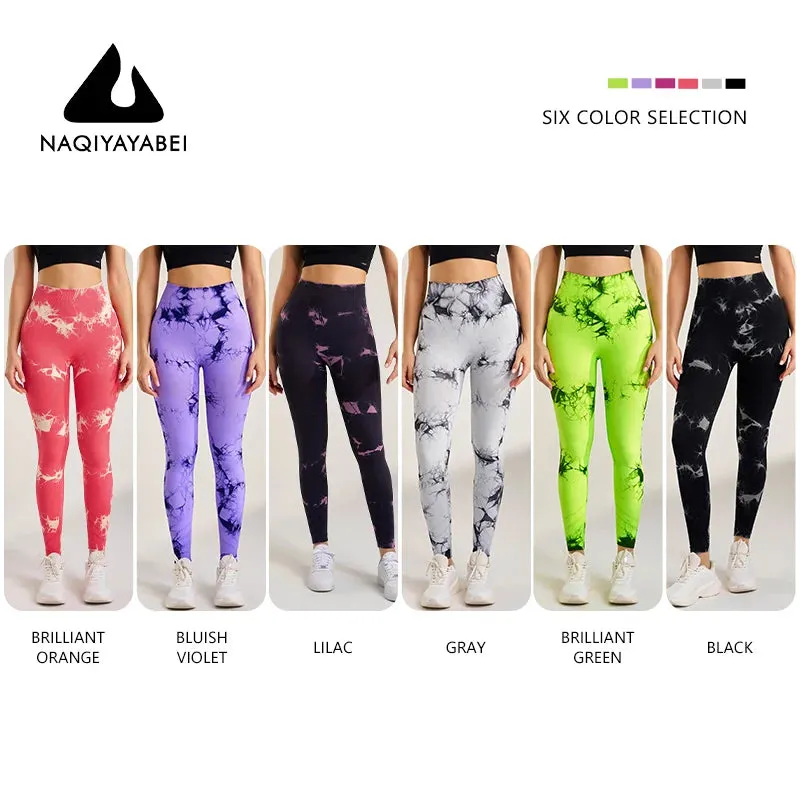 Women's Seamless Tie-Dye Fitness Leggings High Waisted Tummy Tuck Push-Up Yoga Leggings Stretchy Exercise Leggings