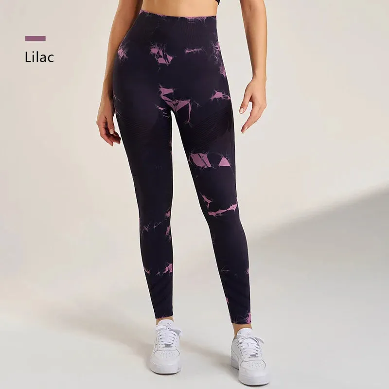 Women's Seamless Tie-Dye Fitness Leggings High Waisted Tummy Tuck Push-Up Yoga Leggings Stretchy Exercise Leggings