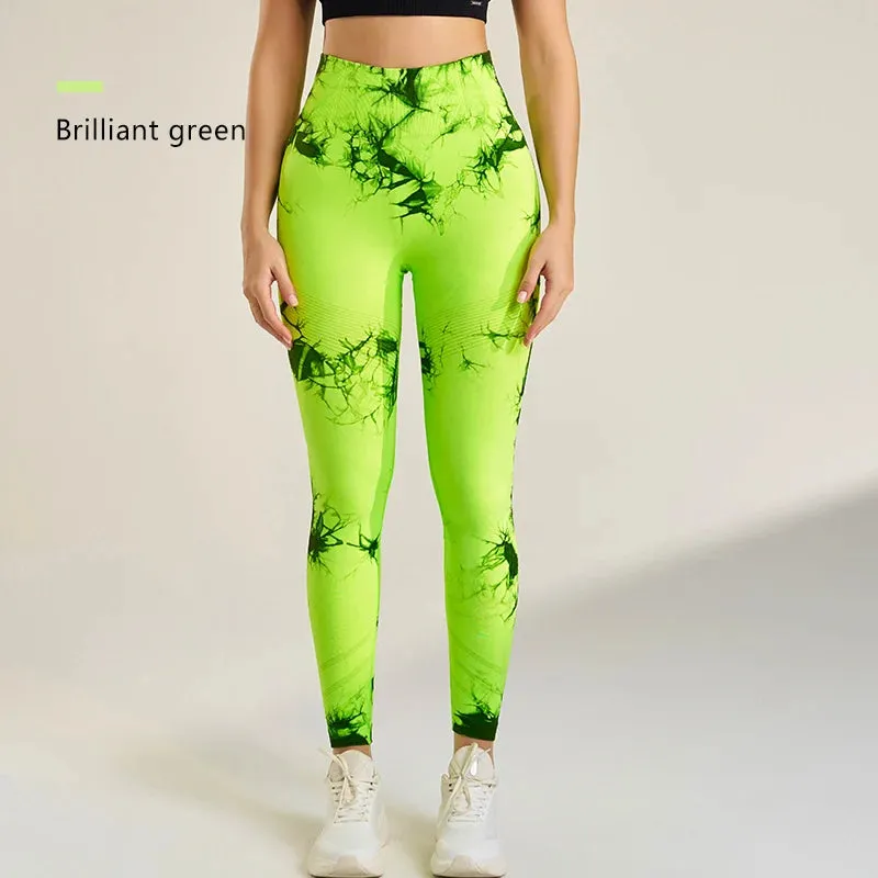 Women's Seamless Tie-Dye Fitness Leggings High Waisted Tummy Tuck Push-Up Yoga Leggings Stretchy Exercise Leggings