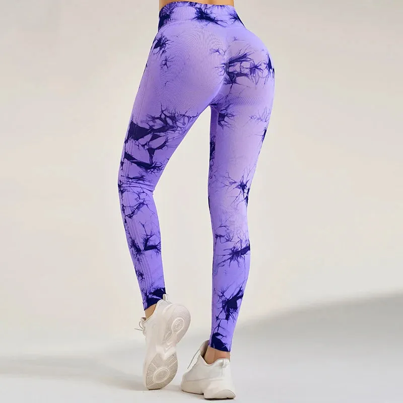 Women's Seamless Tie-Dye Fitness Leggings High Waisted Tummy Tuck Push-Up Yoga Leggings Stretchy Exercise Leggings