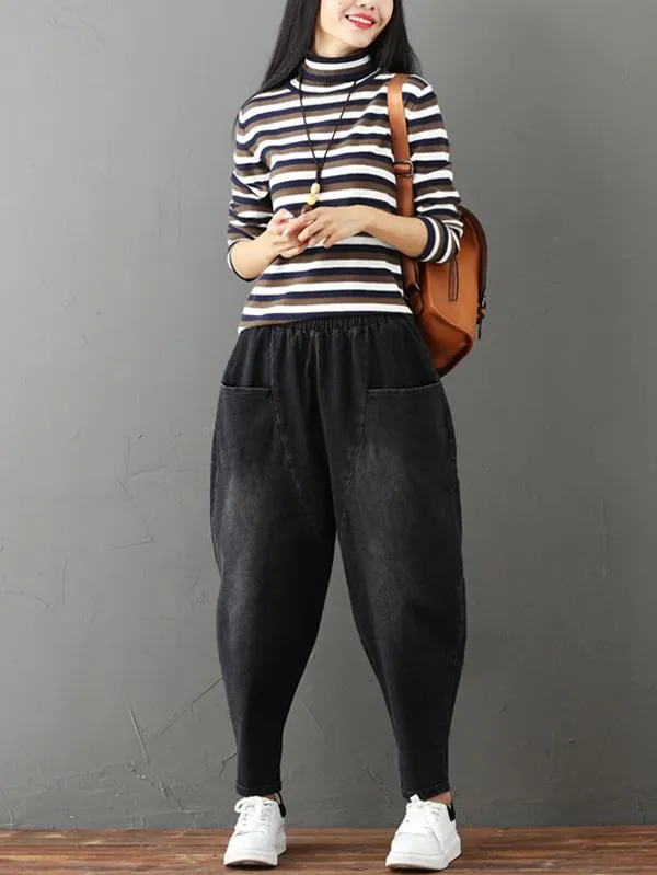 xakxx Cotton Vintage Gray-black Harem Jean Pants