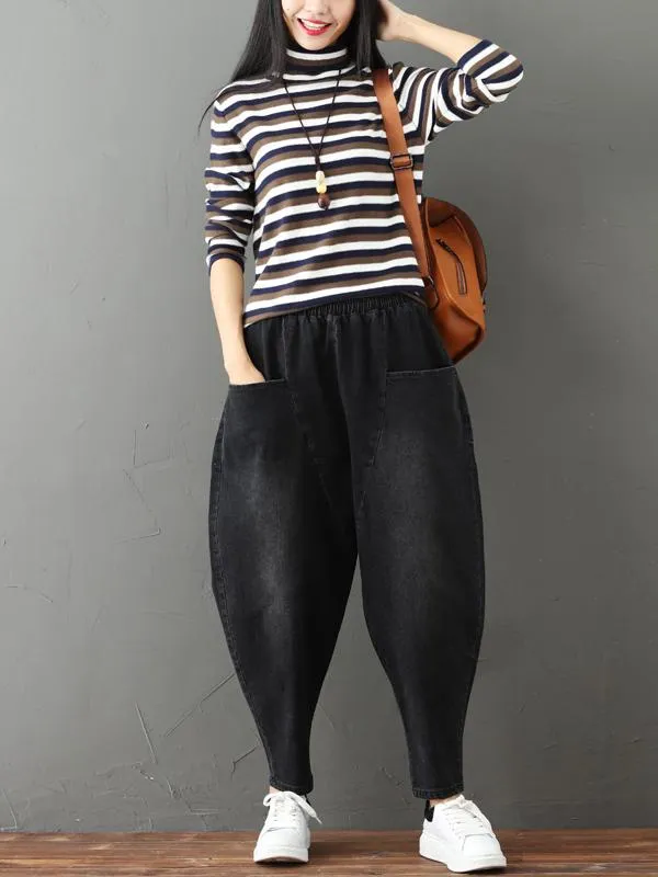xakxx Cotton Vintage Gray-black Harem Jean Pants