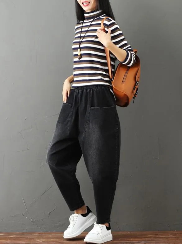 xakxx Cotton Vintage Gray-black Harem Jean Pants
