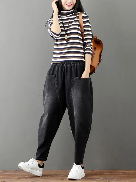 xakxx Cotton Vintage Gray-black Harem Jean Pants