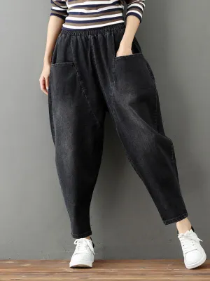 xakxx Cotton Vintage Gray-black Harem Jean Pants