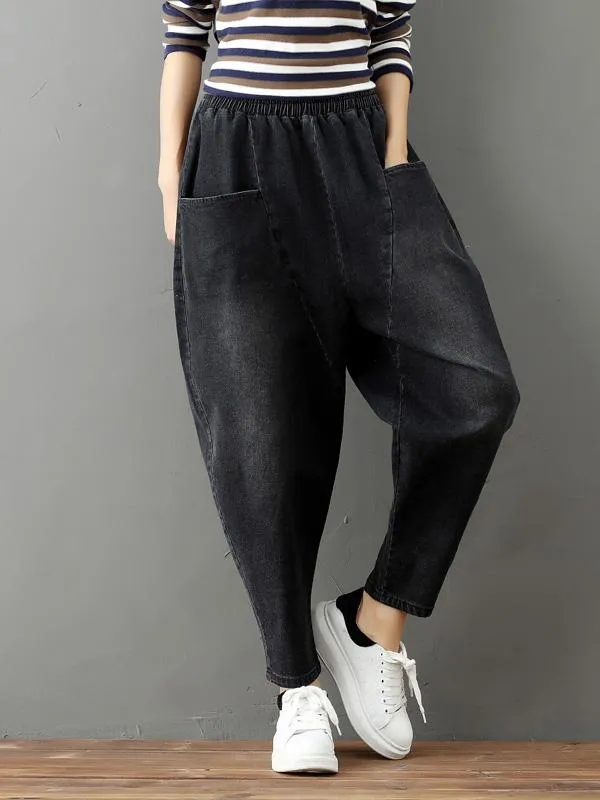 xakxx Cotton Vintage Gray-black Harem Jean Pants