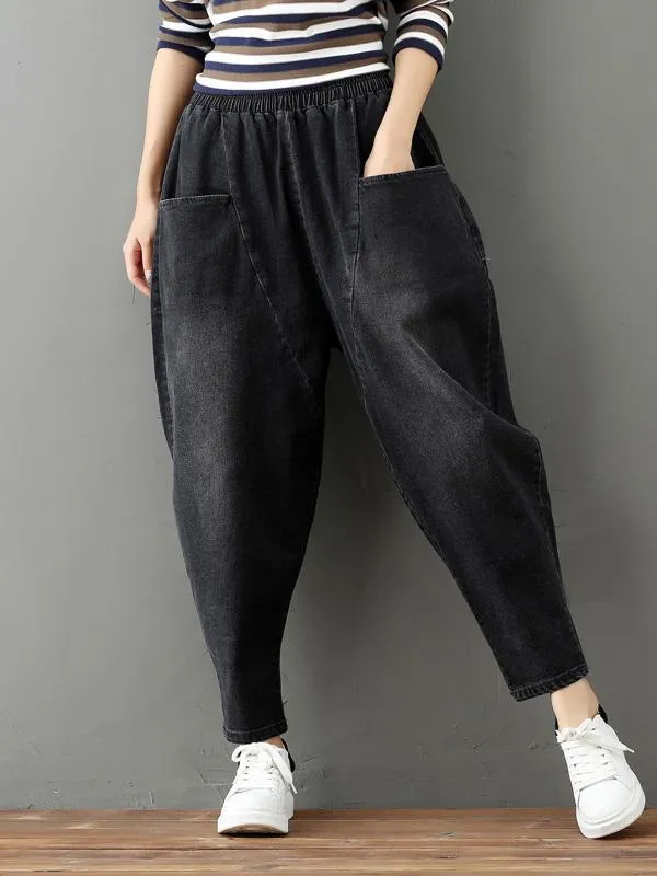 xakxx Cotton Vintage Gray-black Harem Jean Pants