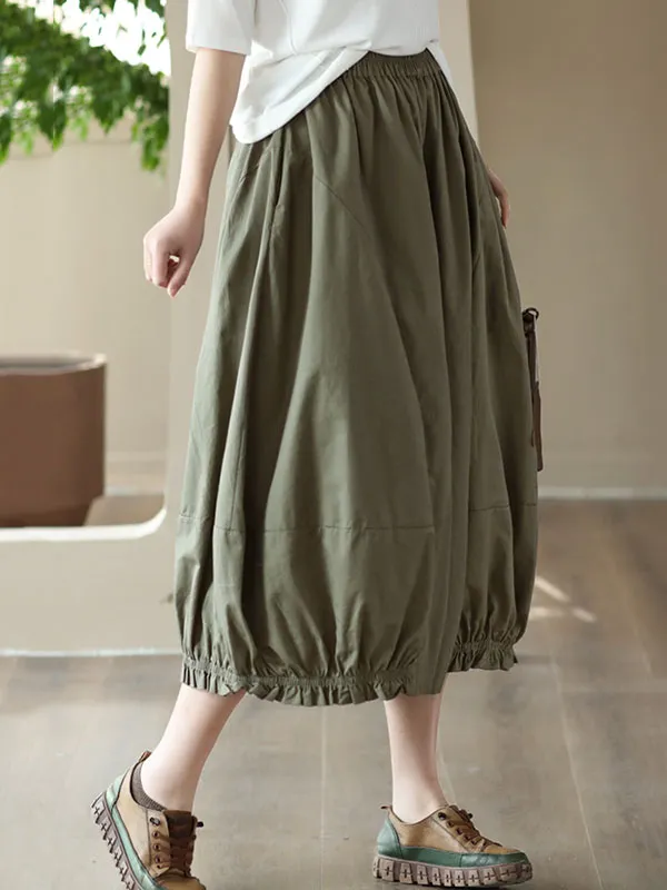xakxx Cropped Pleated Wide Leg Casual Pants Bottoms
