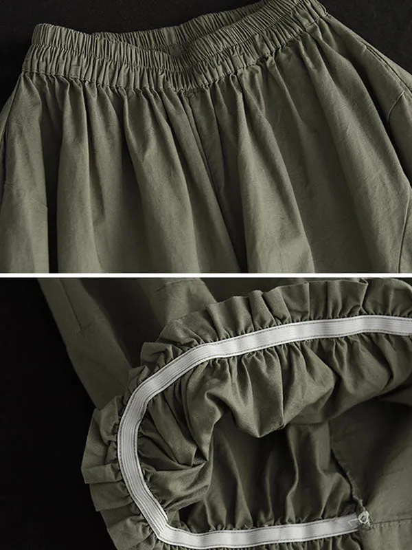xakxx Cropped Pleated Wide Leg Casual Pants Bottoms