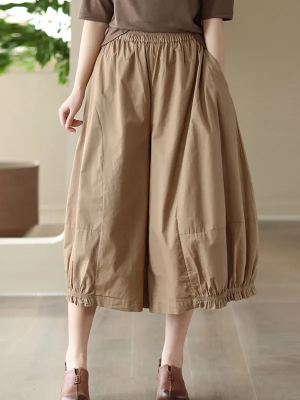 xakxx Cropped Pleated Wide Leg Casual Pants Bottoms