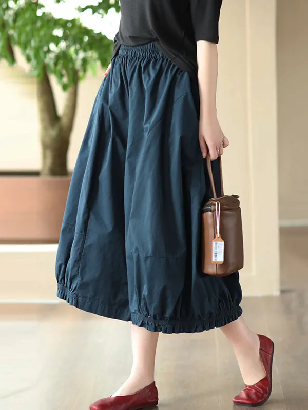 xakxx Cropped Pleated Wide Leg Casual Pants Bottoms