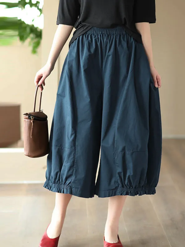xakxx Cropped Pleated Wide Leg Casual Pants Bottoms