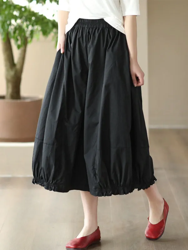 xakxx Cropped Pleated Wide Leg Casual Pants Bottoms