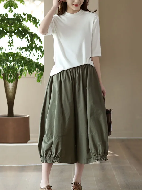 xakxx Cropped Pleated Wide Leg Casual Pants Bottoms